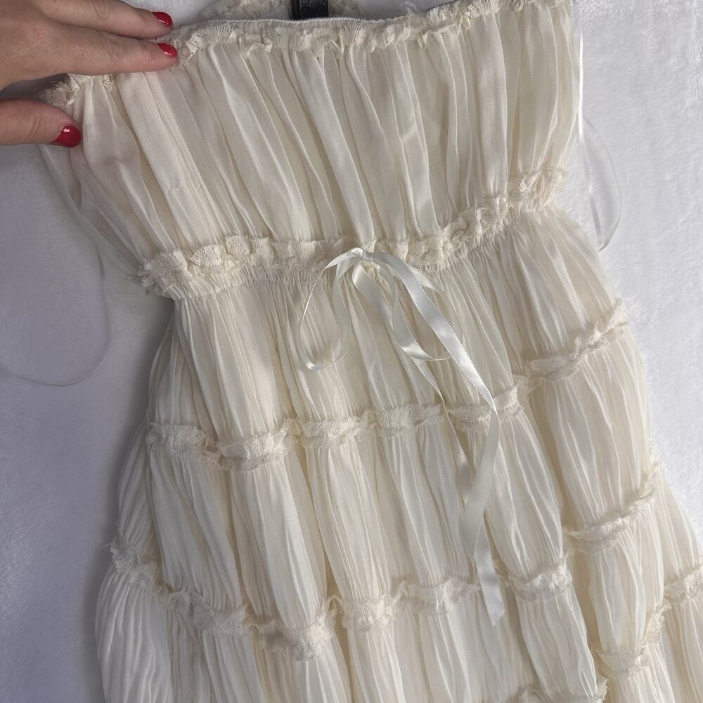 Boho Romantic Sky To Moon Ivory Strapless Maxi Dress Size Small (Small flaws)
